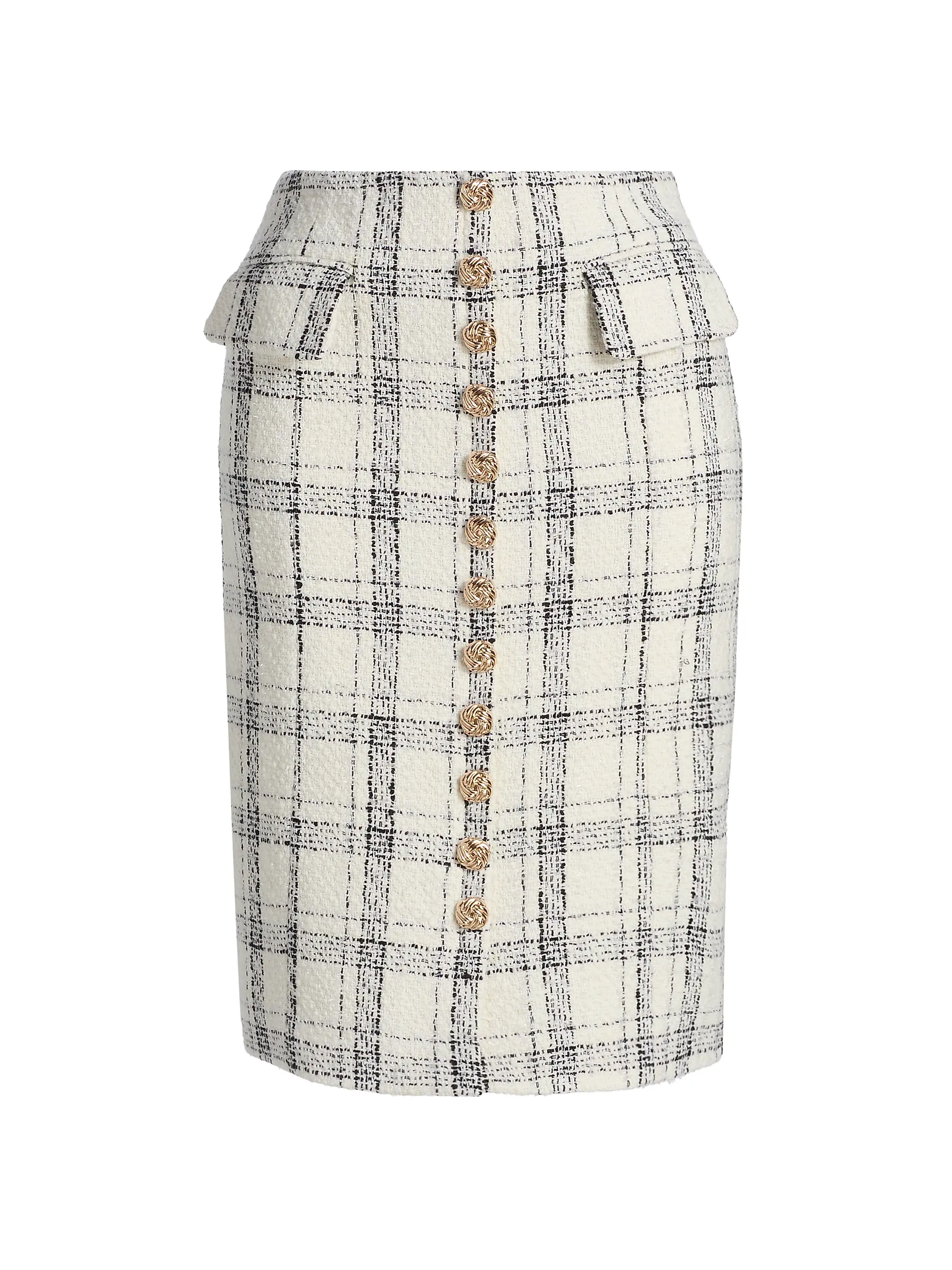 Riley Windowpane Metallic-Tweed Knee-Length Skirt