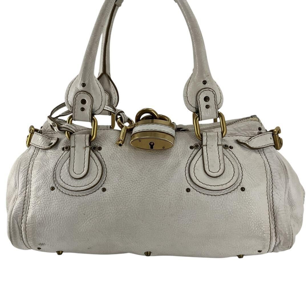 Chloe Paddington White Glod Padlock Key Tote Hand Women's Leather Bag Lock