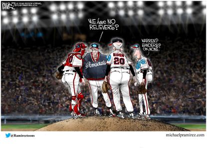 Political Cartoon U.S. World Series Democrats Biden 2020 Relievers