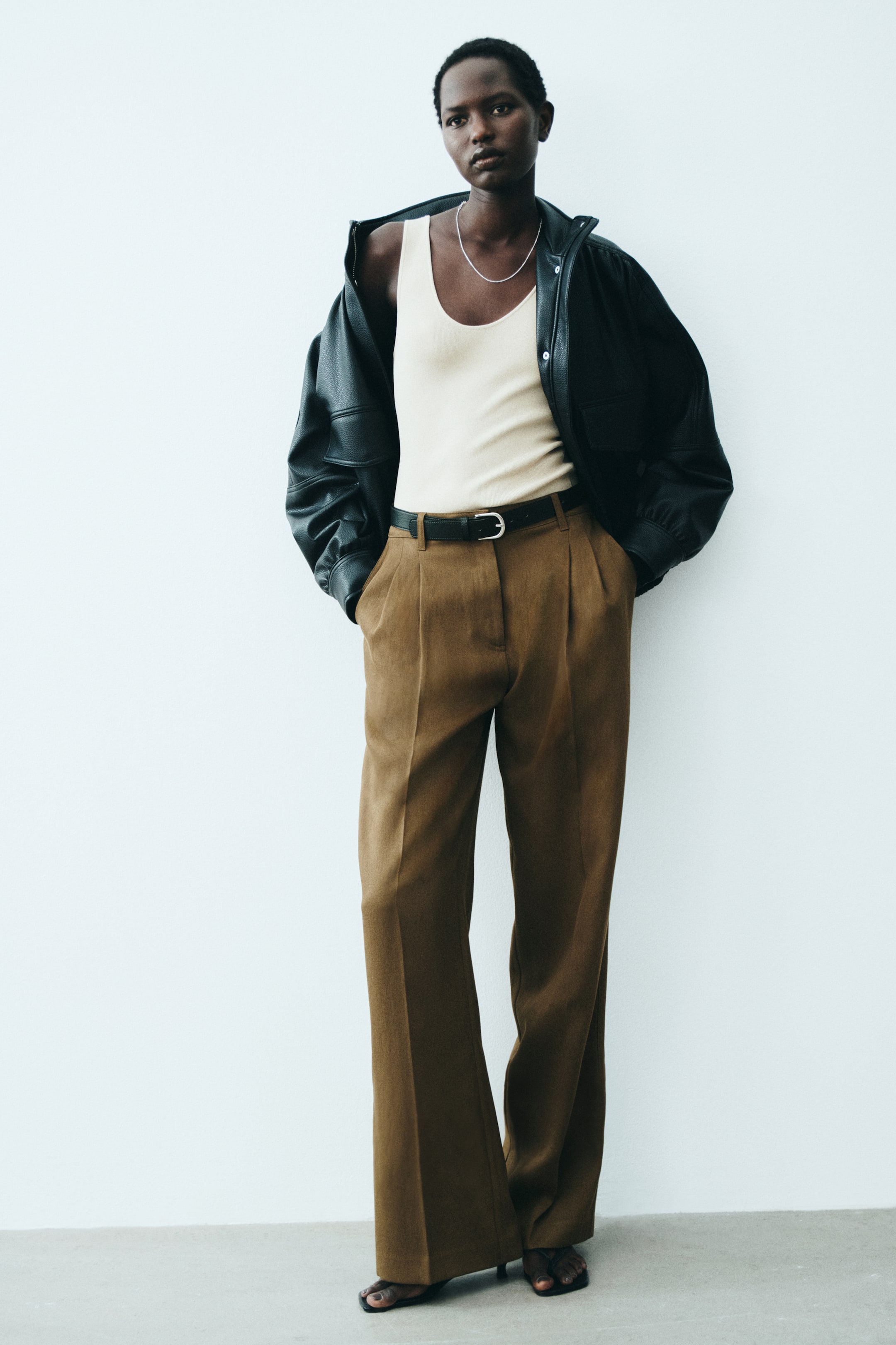 Linen-Blend Tailored Trousers