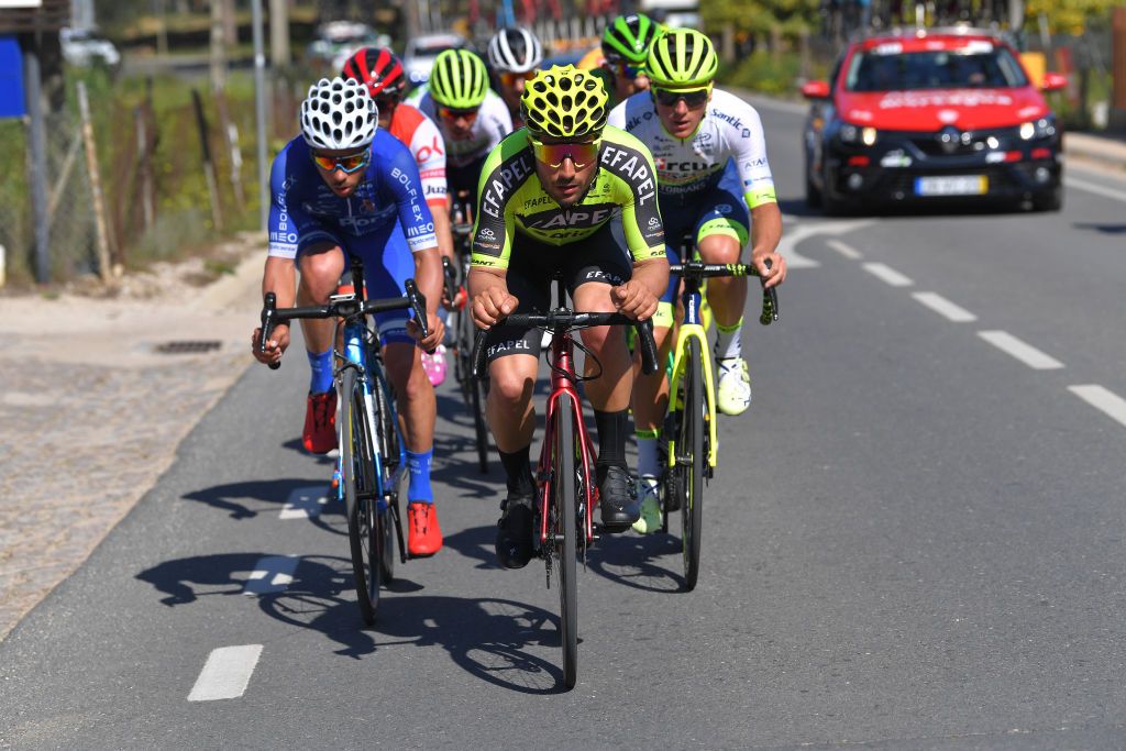 ALTO DO MALHO LOUL PORTUGAL FEBRUARY 22 Joo Rodrigues of Portugal and Team W52 Fc Porto Lus Mendona of Portugal and Team Efapel Tom Devriendt of Belgium and Team Circus Wanty Gobert Breakaway during the 46th Volta ao Algarve 2020 Stage 4 a 1697km stage from Albufeira to Alto do Malho 518m Loul VAlgarve2020 on February 22 2020 in Alto do Malho Loul Portugal Photo by Tim de WaeleGetty Images