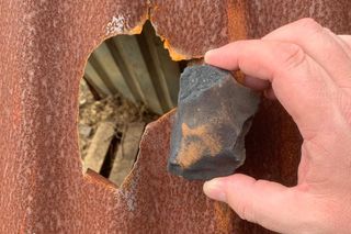 One fragment of the Aguas Zarcas meteorite fell through the roof of Rocky's doghouse.