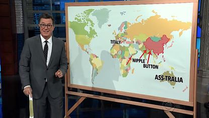 Stephen Colbert gives Trump a geography lesson