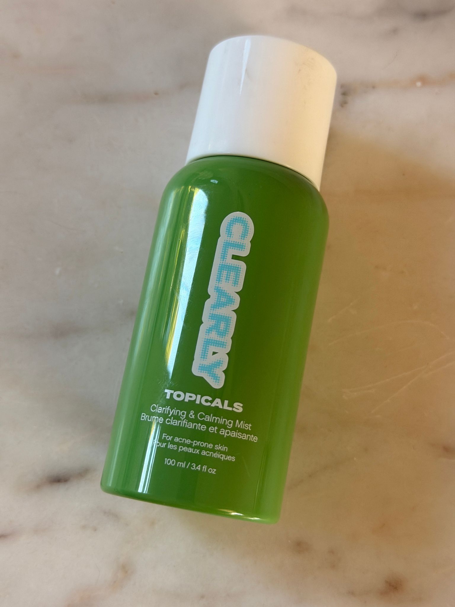 A bottle of the Topicals spray-on toner