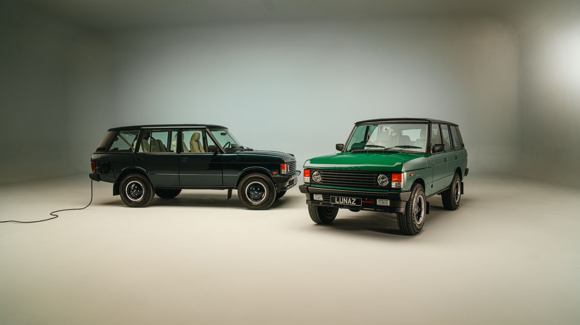 Details of the new Lunaz Range Rovers. One is very green, the other is still green but not as much. Both are nice.