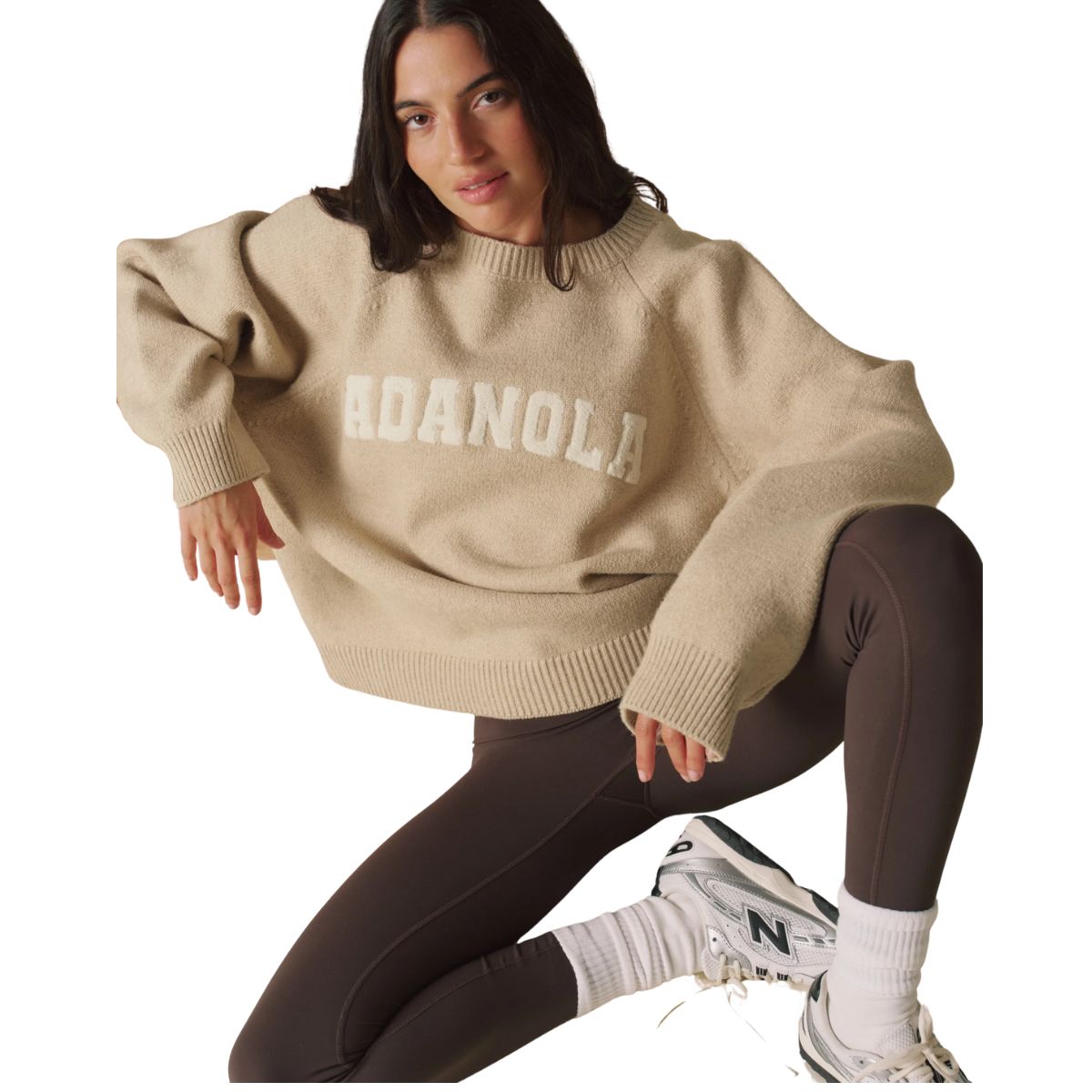 Varsity Boucle Oversized Knit Sweatshirt - Oatmeal/marshmallow White