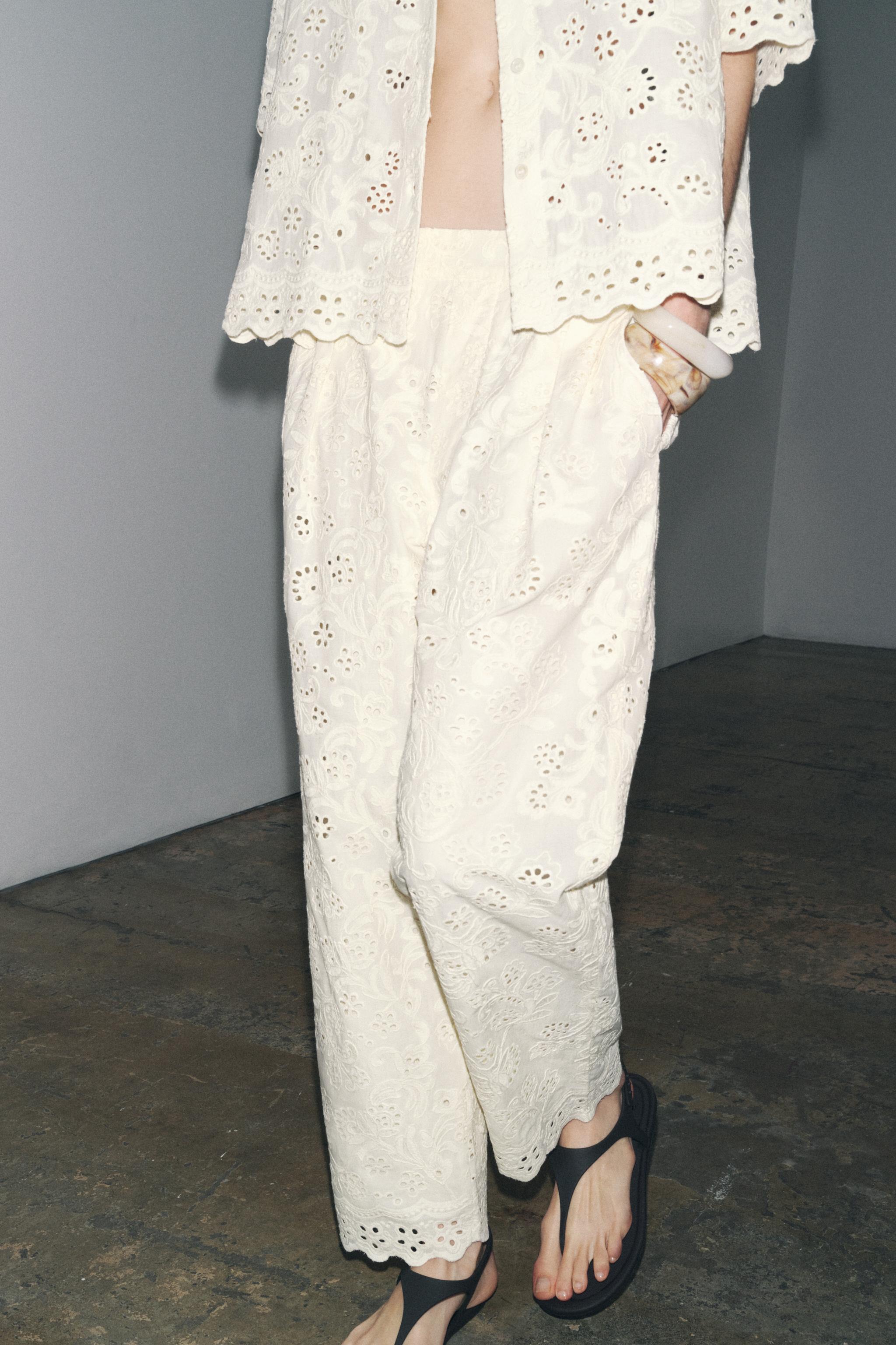 Zw Collection Pants With Perforated Embroidery