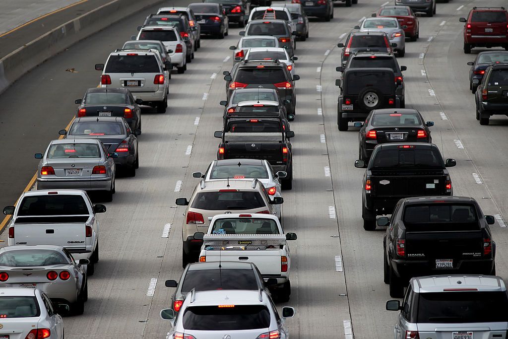 Cars stuck in Los Angeles traffic.