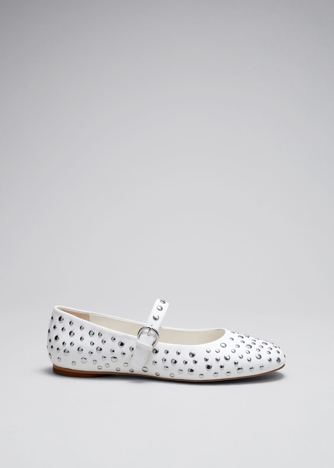 White Studded Leather Ballet Flats