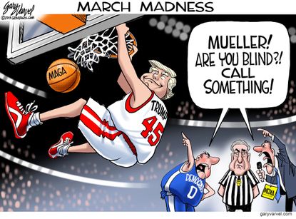 Political Cartoon U.S. Trump Mueller March madness
