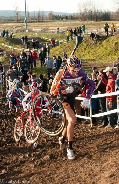 Ryan Trebon (Kona) leading the race up the steep run-up.