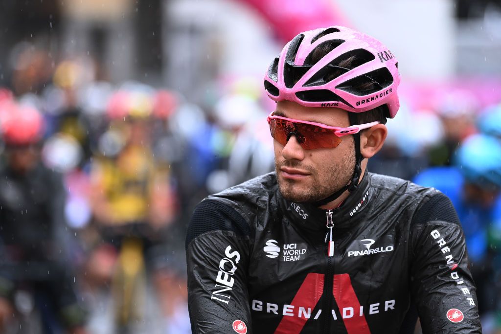 SESTOLA ITALY MAY 11 Filippo Ganna of Italy and Team INEOS Grenadiers Pink Leader Jersey at start during the 104th Giro dItalia 2021 Stage 4 a 187km stage from Piacenza to Sestola 1020m girodiitalia Giro UCIworldtour on May 11 2021 in Sestola Italy Photo by Stuart FranklinGetty Images