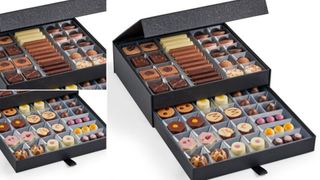 A cabinet of individual chocolates by Hotel Chocolat