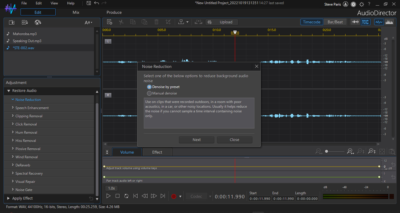 Screenshot of audio editor CyberLink AudioDirector