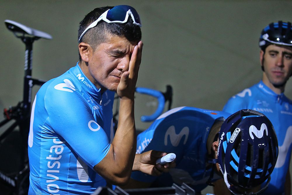 Richard Carapaz (Movistar Team) gets ready to train in San Juan