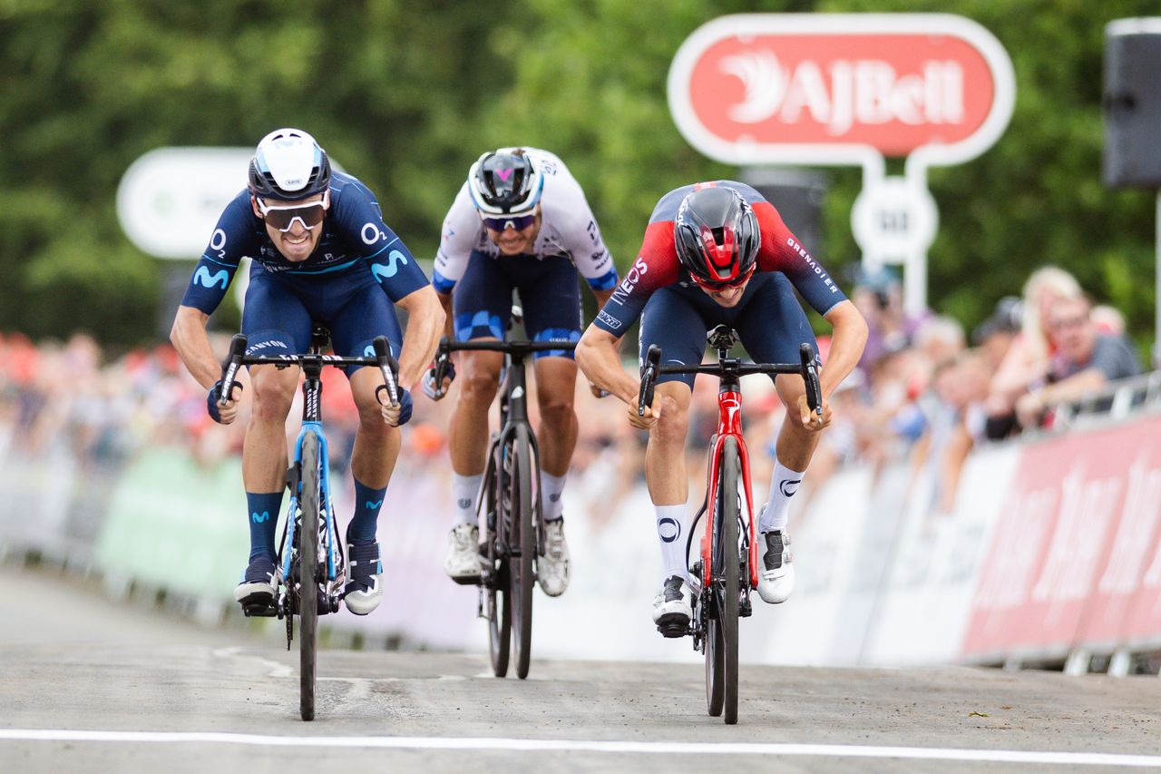 Tom Pidcock with a bike throw at the Tour of Britain