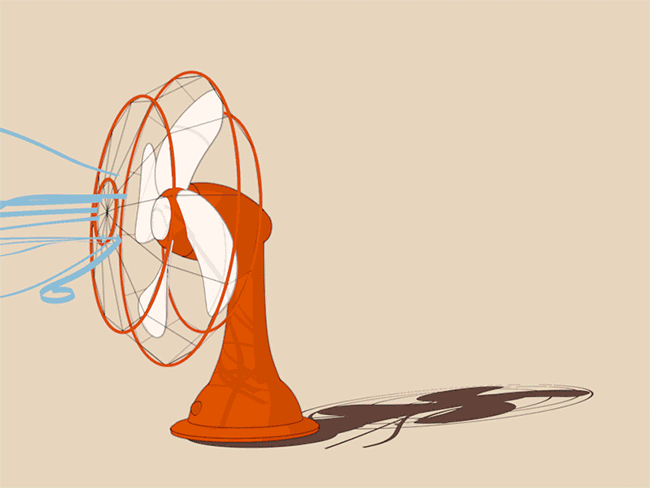 Web animation of a fan rotating and blowing