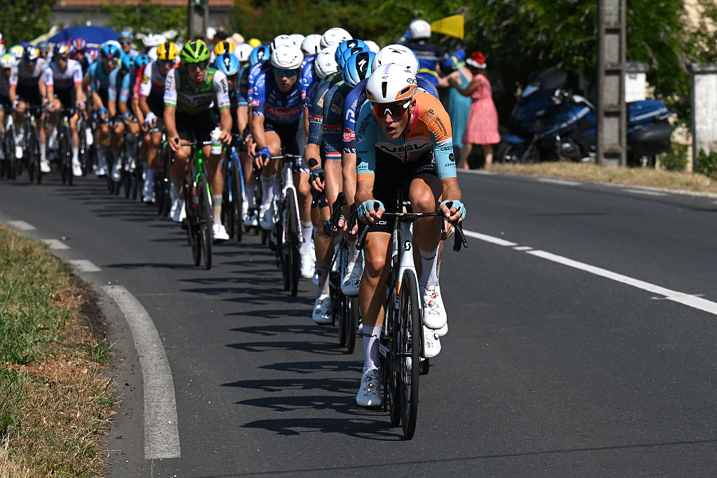 BERGERAC, FRANCE - JULY 11: Marco Frigo of Italy and Team NSN Cycling leads the peloton during the 113th Tour de France 2026, Stage 8 a 180.4km stage from Perigueux to Bergerac / #UCIWT / on July 11, 2026 in Bergerac, France. (Photo by Dario Belingheri/Getty Images)