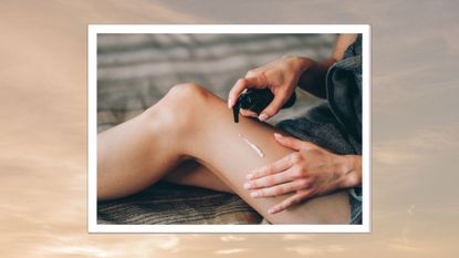 an image of a woman applying fake tan to her legs