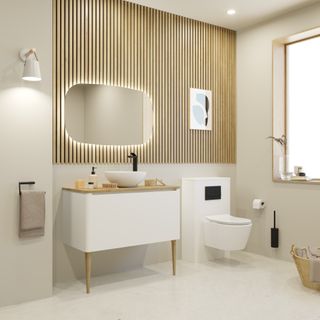 modern bathroom with timber cladding and lighting design