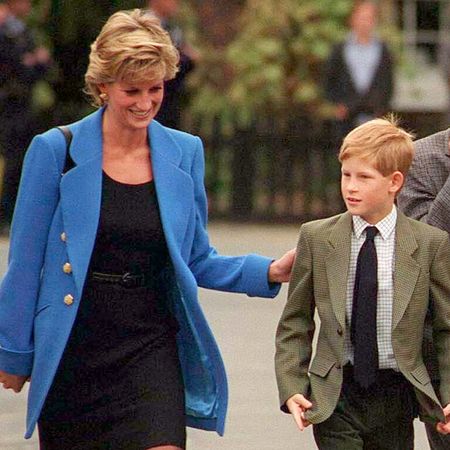 Diana, Princess of Wales and Prince Harry on the day he joined Eton in September 1995