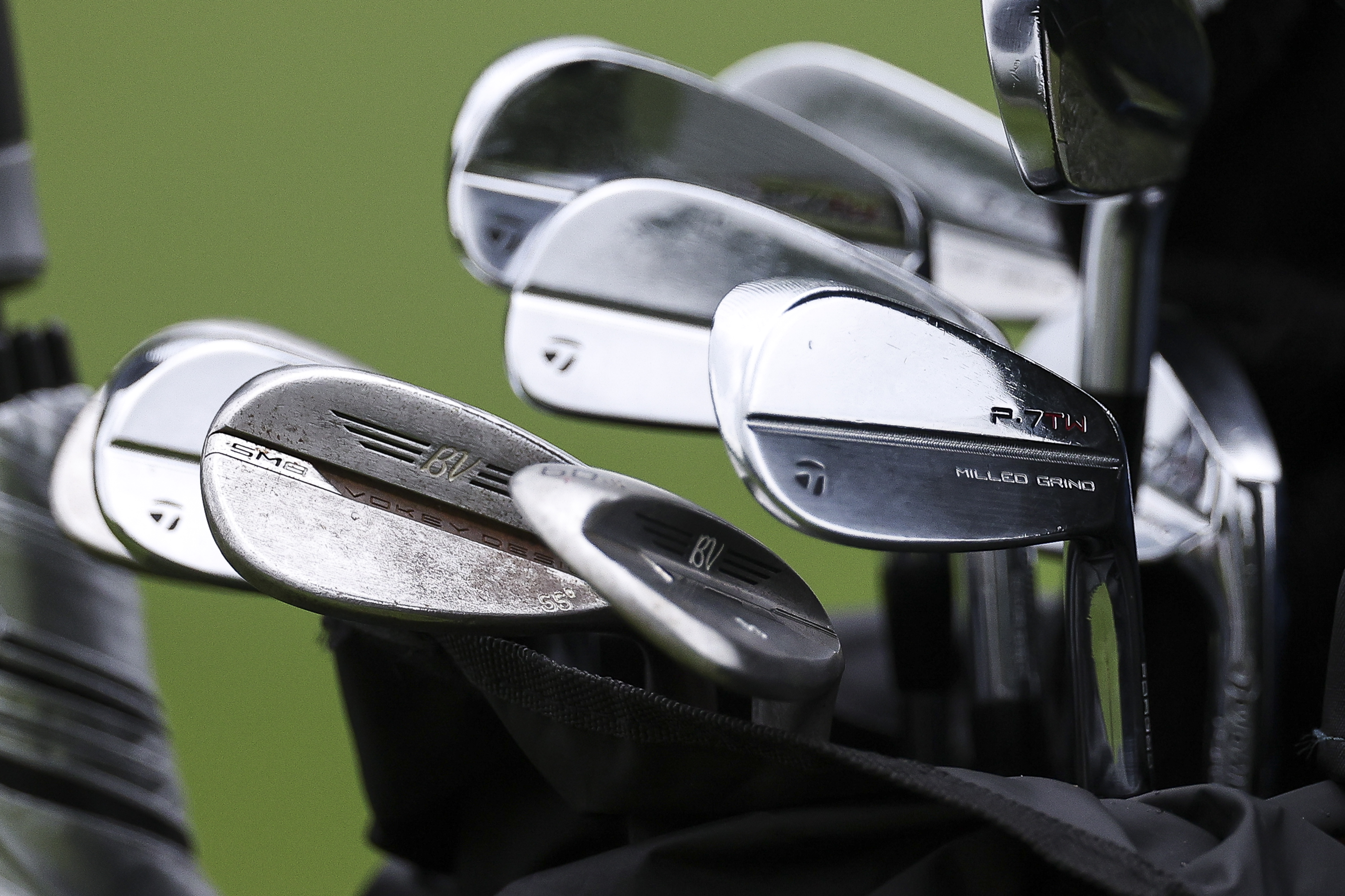 A detailed view of the golf clubs used by Scottie Scheffler of the United States during the first round of THE CJ CUP Byron Nelson