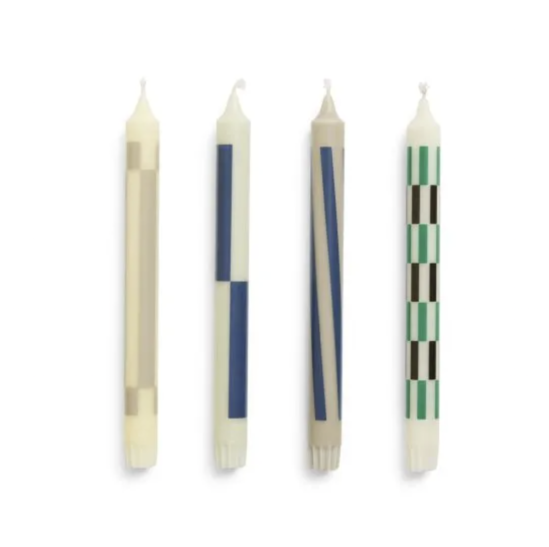 Patterned Dining Candles Cream & Dark Set of 4