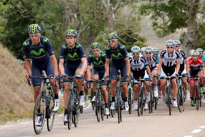 Rub&eacute;n Plaza and his Movistar teammates drove the peloton for most of the day, with a little help of IAM Cycling