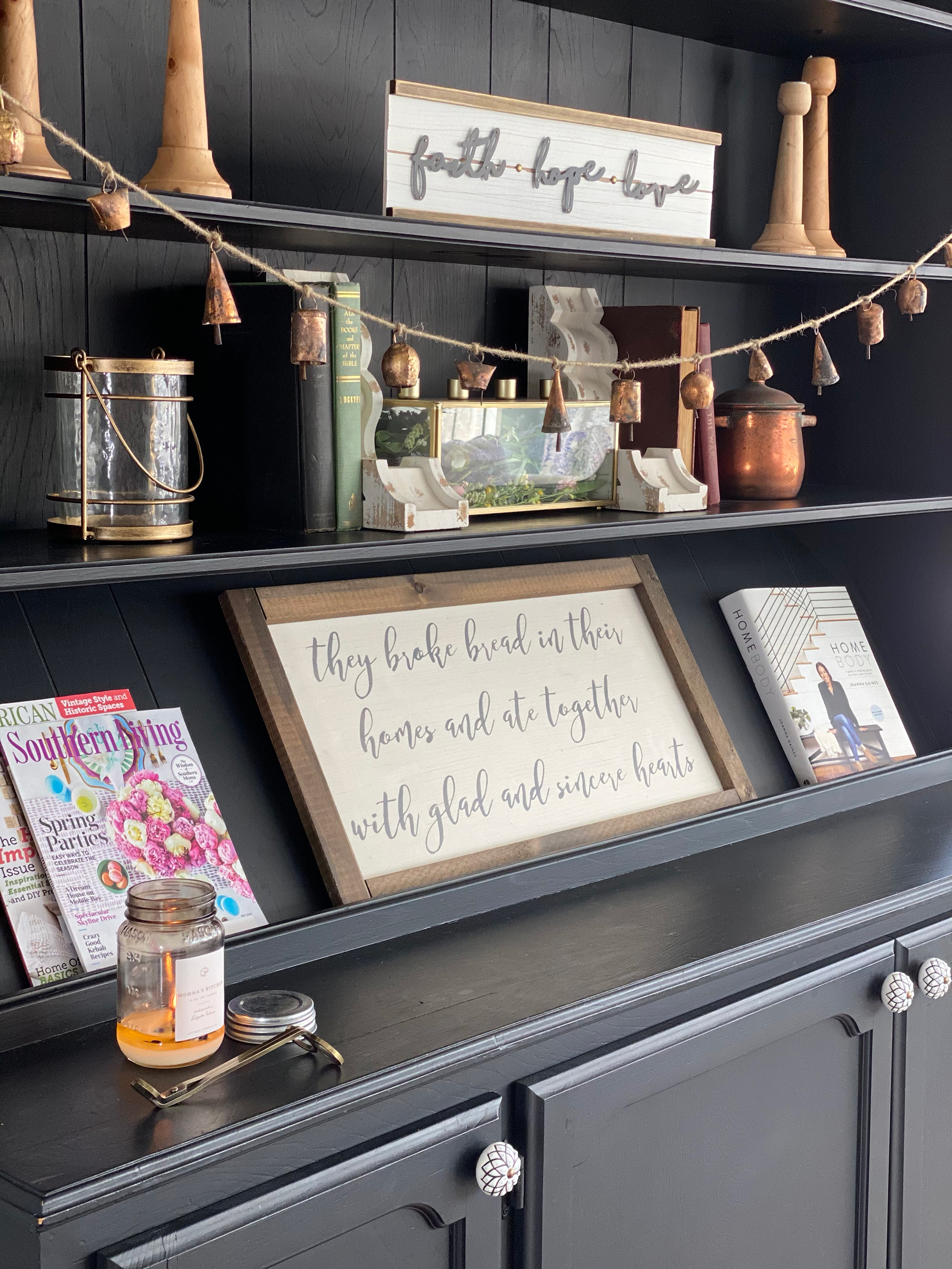 Black built-in hutch decorated