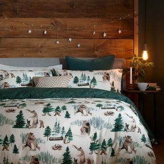 Rustic bedroom with Christmas decorations