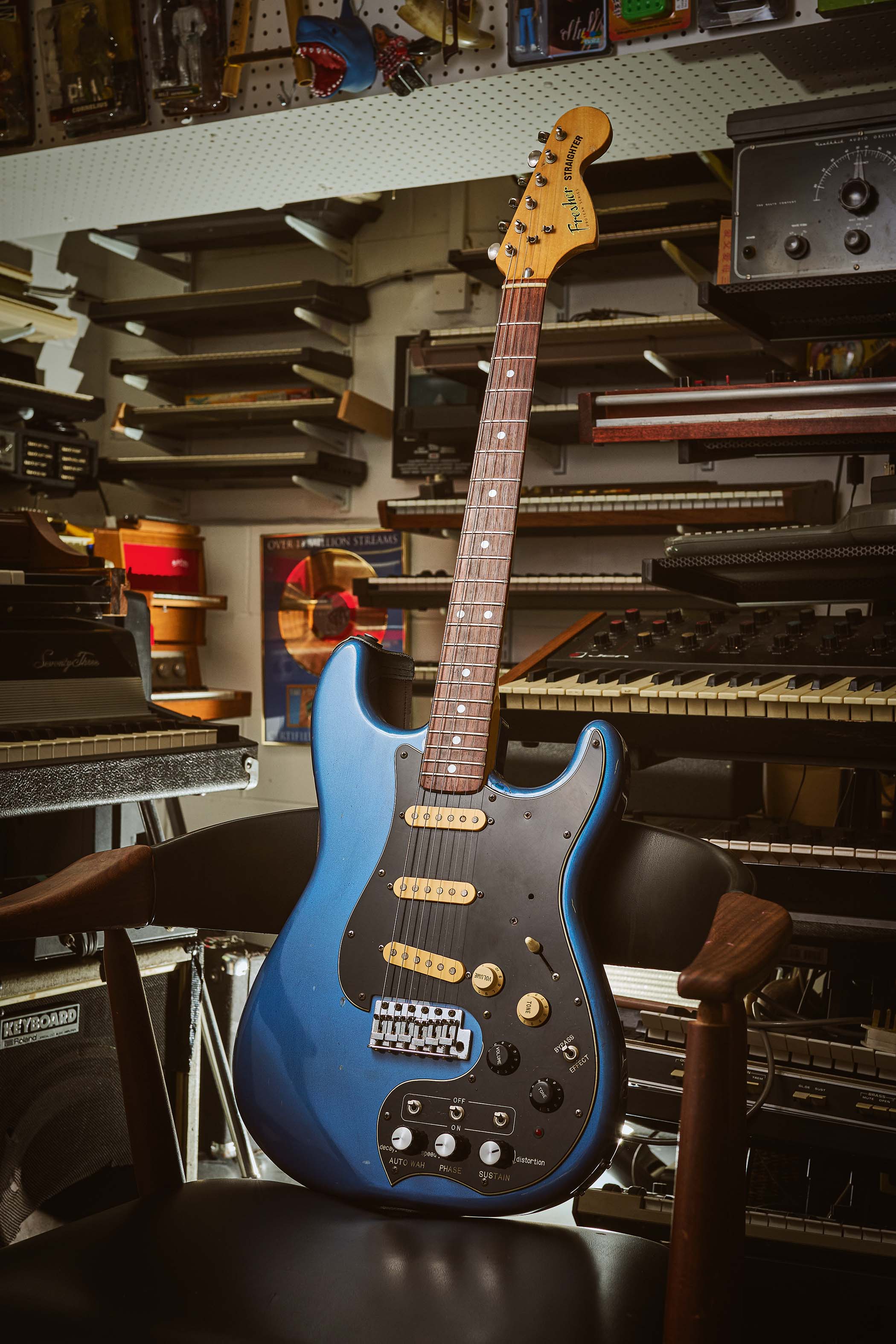 This unusual Fresher Strat-style electric is the same model once used by James Brown guitarist Jimmy Nolen.