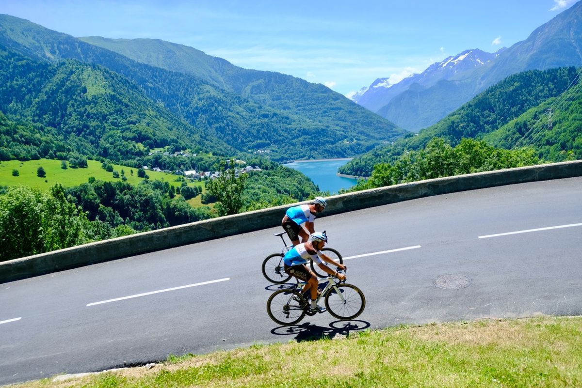 The riders head up the mountain