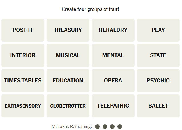 Unsolved NYT Connections word grid for May 2, 2026