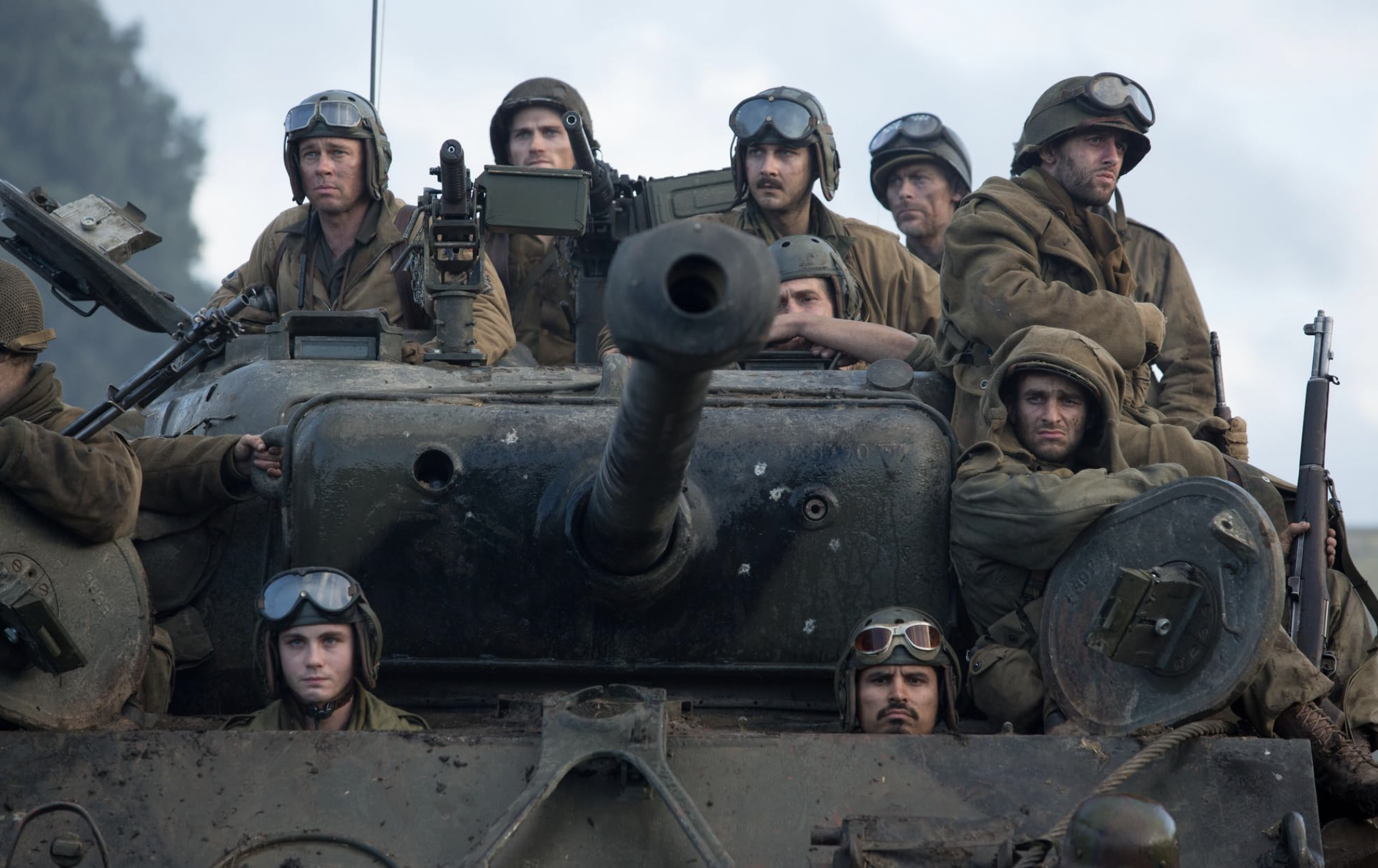 Brad Pitt, Shia LaBeouf, Logan Lerman, Michael Peña, Jon Bernthal, and Scott Eastwood in 'Fury'