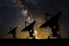 Large radio telescopes on the background of the starry sky