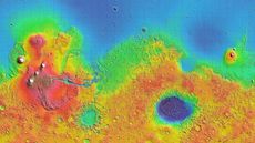 A topographical map showing the two halves of Mars