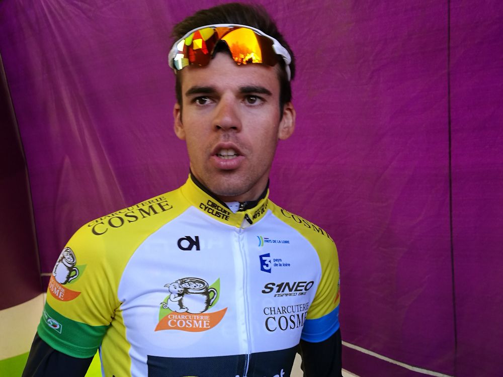 Lilian Calmejane (Direct Energie) in yellow after winning stage 4 at Sarthe