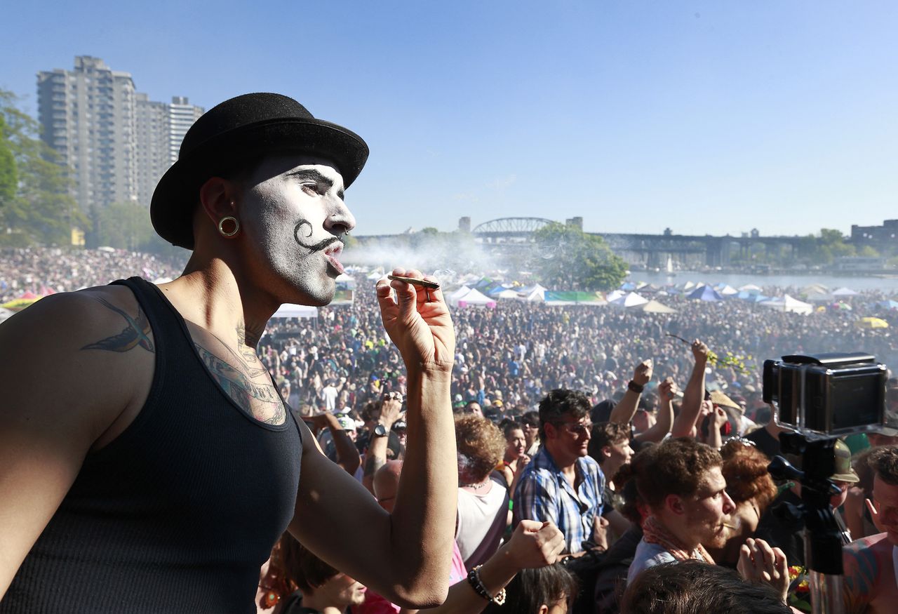 Cannabis users celebrate 20 April, the unofficial day of the dope smoker at Sunset Beach, Vancouver