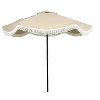 Better Homes &amp; Gardens 7.5' Beige Scallop with Cream Fringe Patio Umbrella: What good is your perfectly manicured garden if you don't have a place to rest? This Better Homes & Gardens patio umbrella gives you a spot to relax and enjoy the fruits (or veggies, I guess) of your labor.