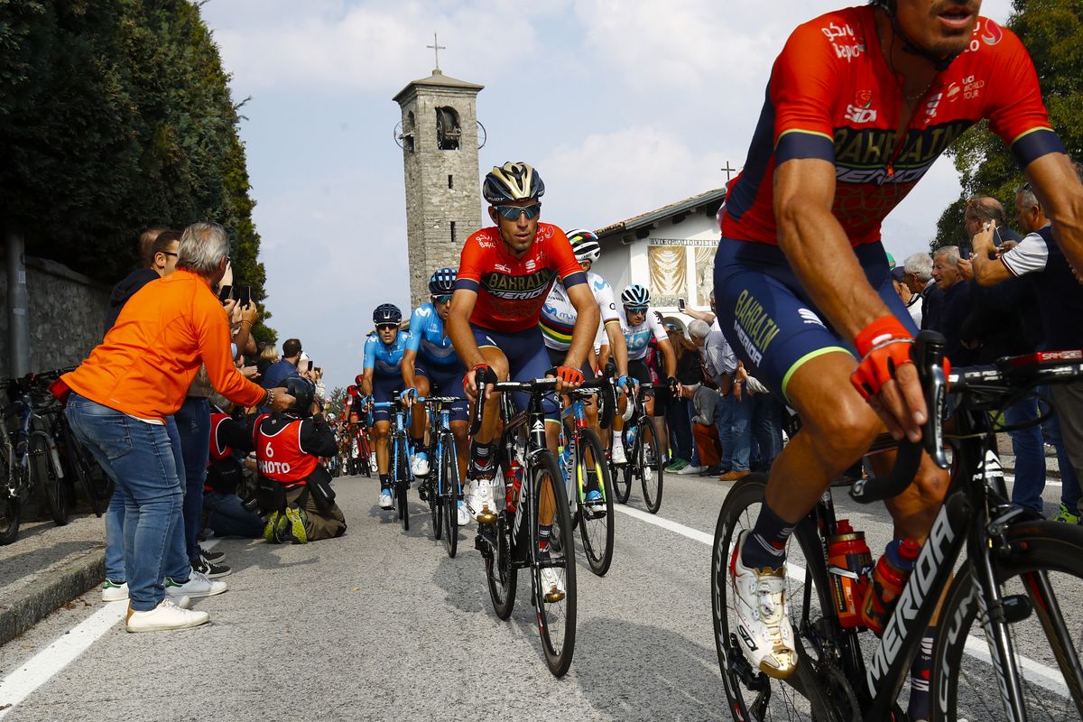 Vincenzo Nibali (Bahrain-Merida) pass the Madonna del Ghisallo chapel