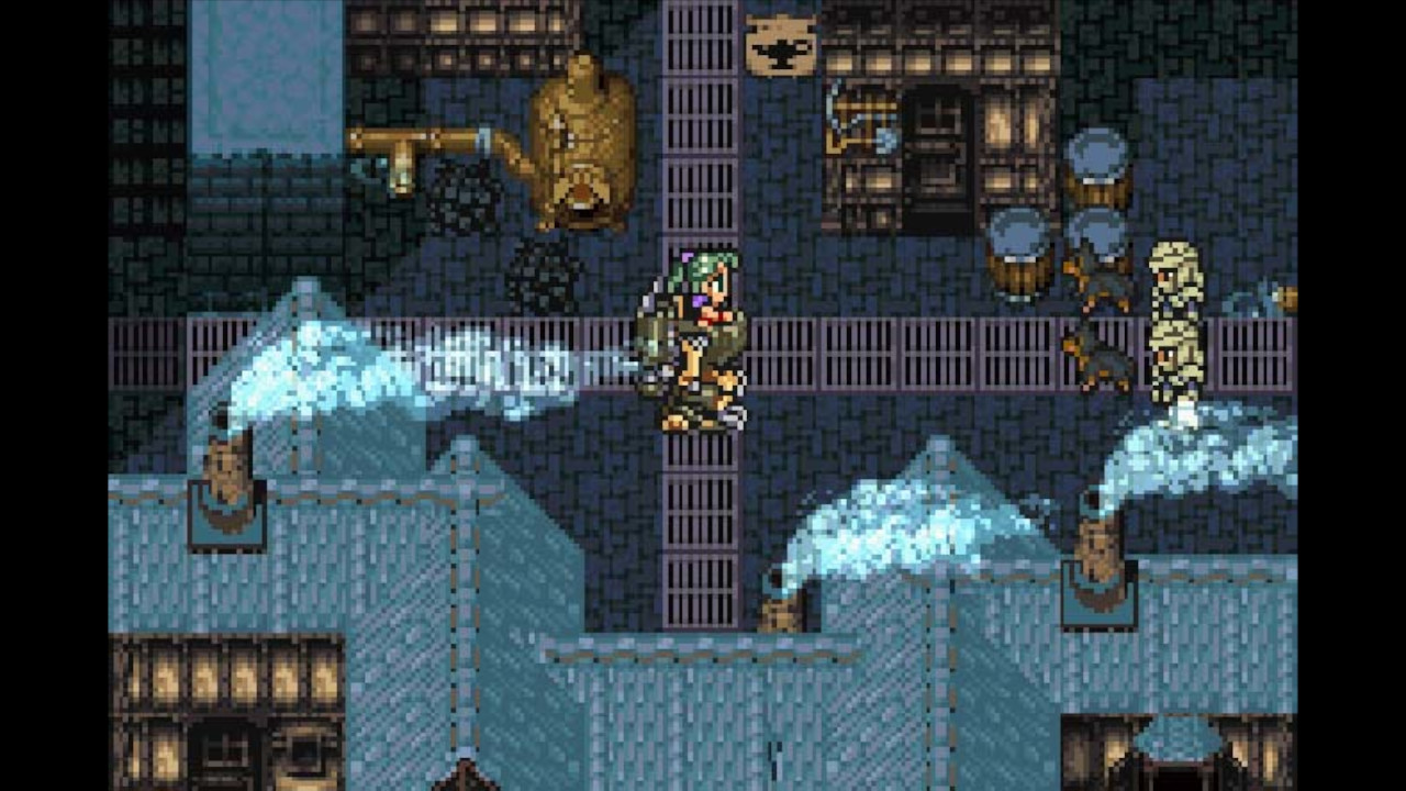Terra rides through town in a magitek mech in the opening of Final Fantasy 6