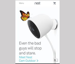 Nest animation on mobile, a butterfly on a security camera