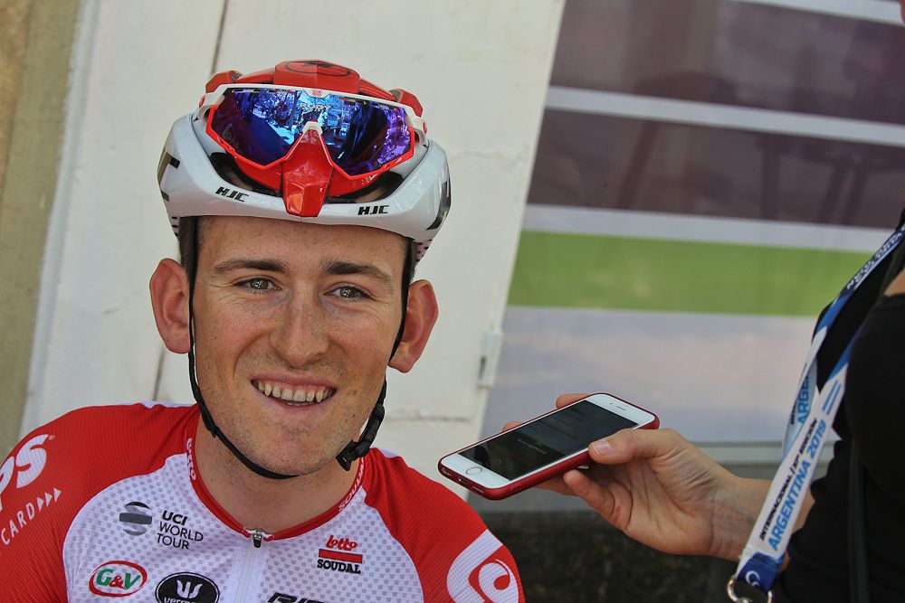 Tiesj Benoot (Lotto Soudal) gives an interview before the Vuelta a San Juan stage 1 start