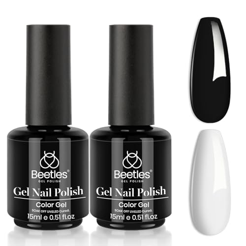 Beetles White Gel Nail Polish Black Gel Polish Kit 2 Pcs 15ml Black and White Polish French Nails Soak Off Led Nails Art Manicure Salon Diy at Home