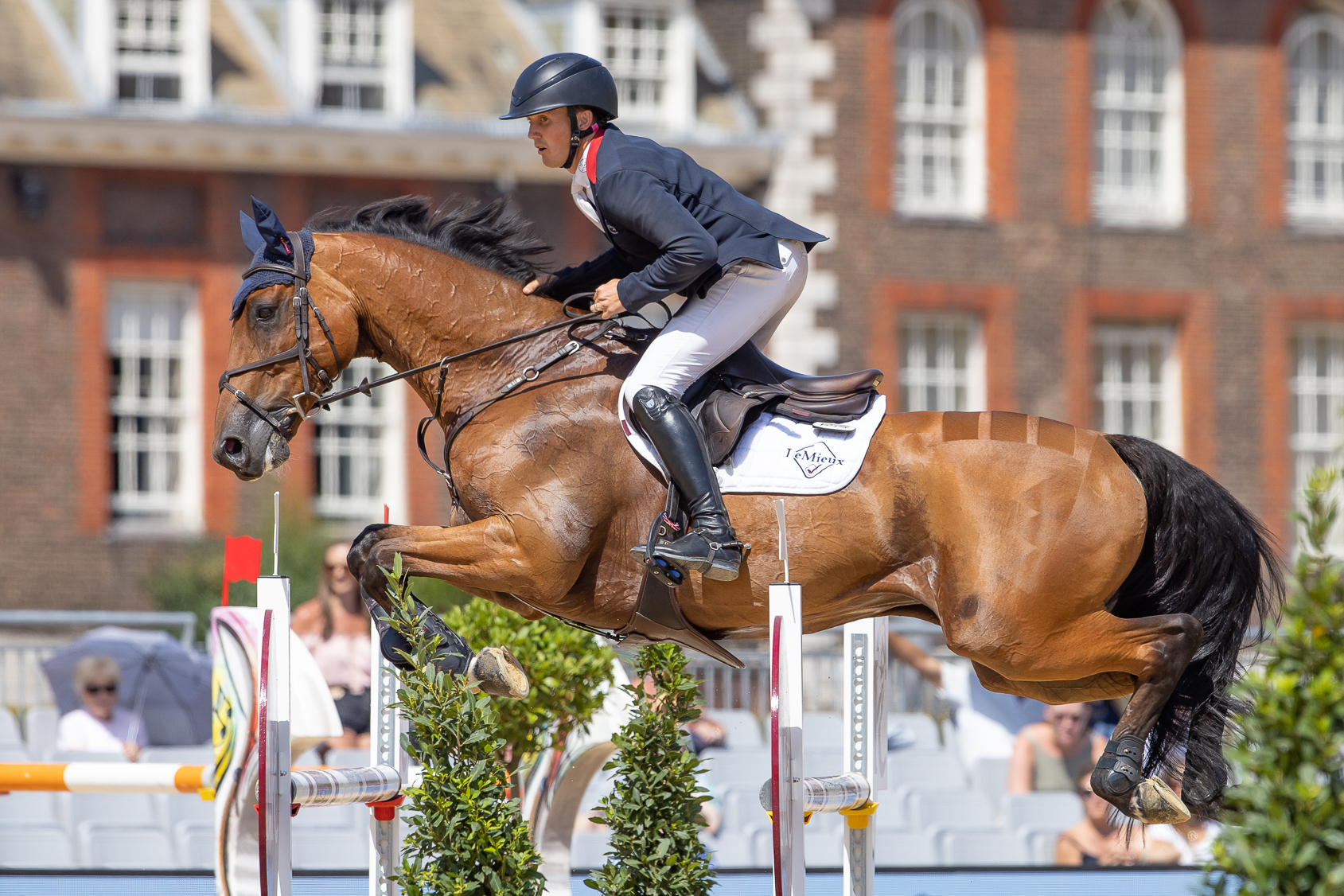 Olympic eventer Tom McEwen and 19-year-old Toledo De Kerser in action in the CSI2* showjumping classes at the Longines Global Champions Tour of London 2026.