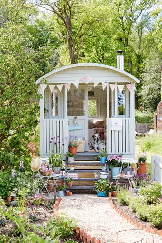 shepherds hut writing retreat with vintage furnishings