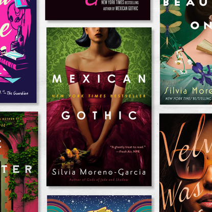 a collage of every book cover by silvia moreno garcia including mexican gothic the intrigue and more