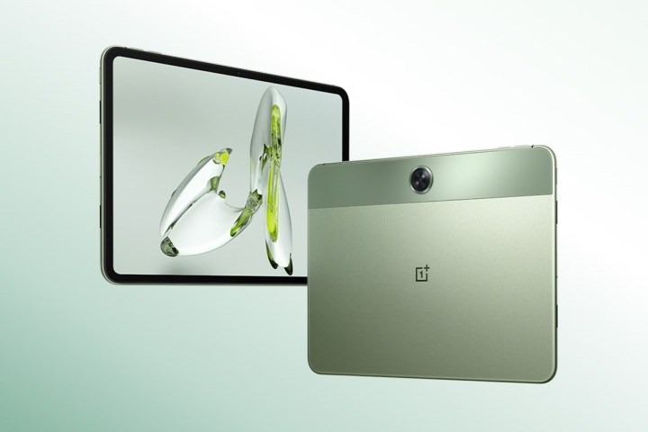 OnePlus Pad Go renders showing the tablet's two-tone green back panel and screen
