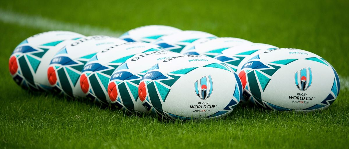 Official match balls are seen during Ireland&#039;s captain&#039;s run training session at the Tokyo stadium on October 18, 2019, on the eve of their quarter-final against New Zealand in the Japan 2019 Rugby World Cup.