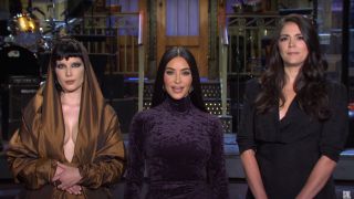 Kim K, Halsey, and Cecily Strong in a promo video for SNL